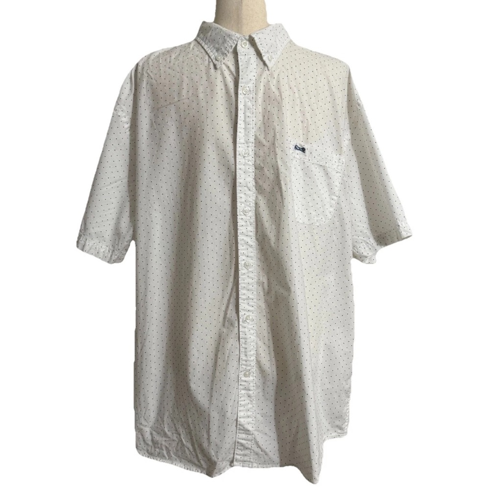Le Tigre Mens button down shirt white navy polka dot XXL cotton short sleeve
